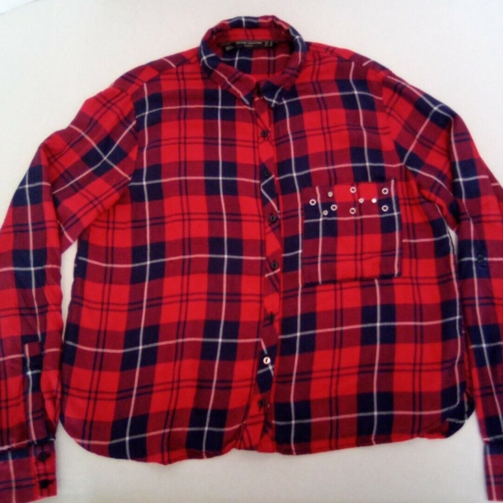 Trafaluc Collection Zara Women's Red Plaid Button Up Shirt